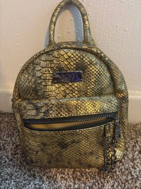 BCBG Metallic Gold Snake-Embossed Mini Backpack